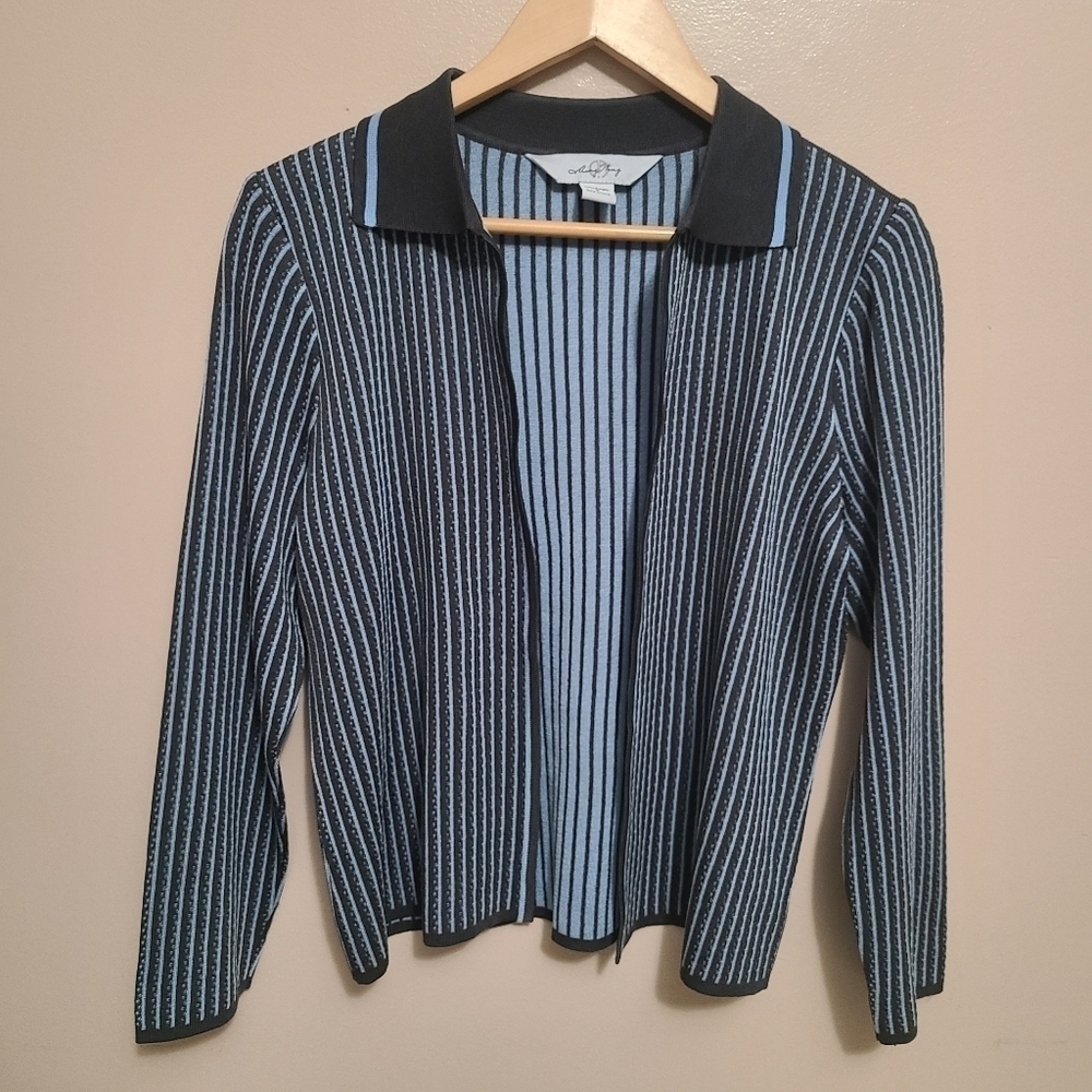 Ming Wang Blue & Gray Stripe Cardigan
